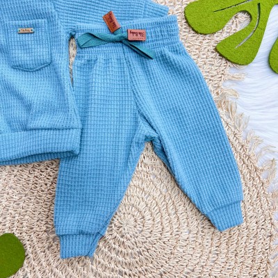 Conj. Casaco Malha Wafle e Calça - Azul